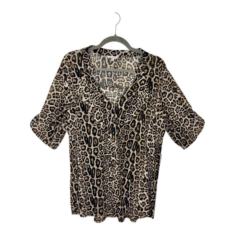Siren Lily Brown Tan Leopard Animal Print Ruffle Blouse Baddie Indie Flowy 2X